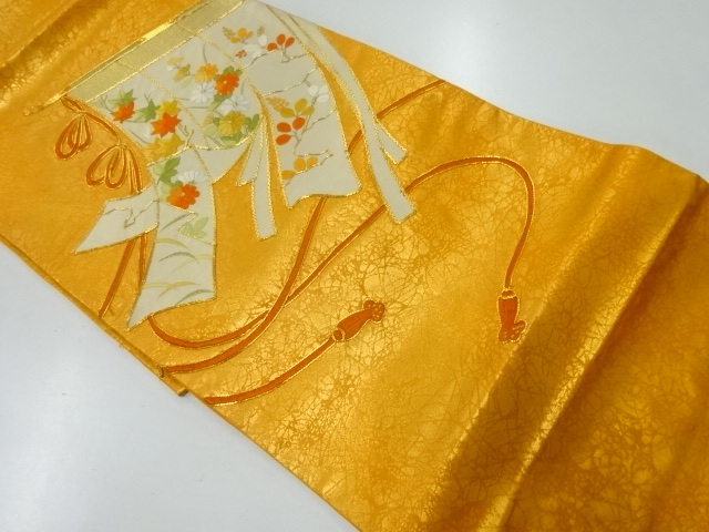 JAPANESE FUKURO OBI / EMBROIDERY / FLORAL PLANTS